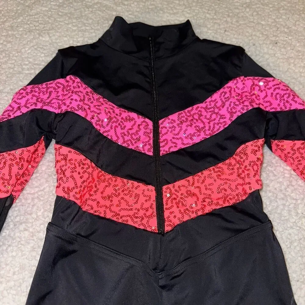 Weissman Showtime Girls Acro Dance Leotard Black Pink Size Medium